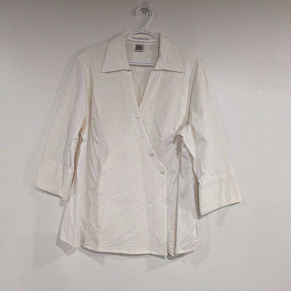 Edward...woman Pleated Wrap Blouse with V-Neck Off-White Cream Size 1X